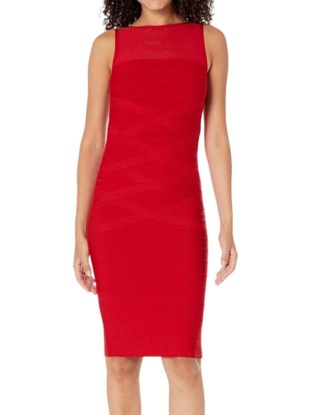 Dress the Population Red Ximena Crisscross Lattice Bandage Bodycon Size M